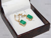Emerald Cut Natural Emerald 14k Gold Dangle Earrings Diamond Halo Women Earring