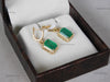 Emerald Cut Natural Emerald 14k Gold Dangle Earrings Diamond Halo Women Earring