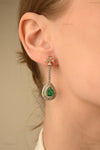 2.30 carat Pear Shape Natural Emerald And Diamond Dangle Drop Earrings