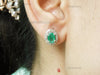 1.80 carat Natural Emerald Oval Halo Stud Earring with Screw Back Closure