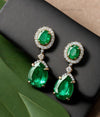 Natural Emerald Diamond Dangle Earrings: 18K Gold Pear Oval Green Gemstone Jewelry