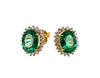 Oval shape Natural Emerald Halo Stud Earrings in 14k Gold with Diamond Accents