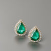 Natural Emerald Teardrop Halo Stud Earrings in 14k gold Fine Gold Jewelry