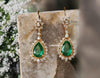 2.70 Carat Pear-Shaped Natural Emerald Tear Drop Earrings with Diamond Halo Dangle Earrings