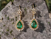 2.70 Carat Pear-Shaped Natural Emerald Tear Drop Earrings with Diamond Halo Dangle Earrings