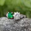 0.80 Carats Square Cut Natural Emerald And Round Diamond Engagement Ring Green Gemstone Two stone ring