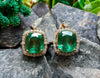 Cushion Cut Natural Emerald Halo Stud Earrings in 14K Gold Green Gemstone Gift for her&nbsp;