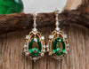 5.50 carat Oval Natural Emerald and Diamond Dangle Earrings in 14K Gold Green Gemstone Jewelry