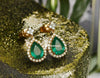 2.30 Carat Pear-Shaped Natural Emerald and Diamond Halo Drop Earrings in 18k Gold