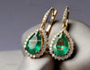 2.40 Carat Pear Shaped Natural Emerald Halo Earrings Fine Gold Drop Earrings for Women in 18k Gold