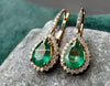 2.40 Carat Pear Shaped Natural Emerald Halo Earrings Fine Gold Drop Earrings for Women in 18k Gold