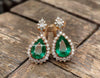 Exquisite Pear Cut Natural Emerald Dangle Earrings with Diamond Halo for Special Occasions