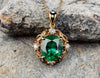 4.3 CARAT Oval Emerald and Diamond Halo Pendant in Solid Gold Timeless Green Gemstone Jewelry