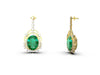 5.50 carat Oval Natural Emerald and Diamond Dangle Earrings in 14K Gold Green Gemstone Jewelry