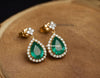 2.30 Carat Pear-Shaped Natural Emerald and Diamond Halo Drop Earrings in 18k Gold