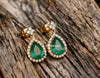 2.30 Carat Pear-Shaped Natural Emerald and Diamond Halo Drop Earrings in 18k Gold