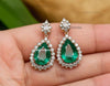 Exquisite Pear Cut Natural Emerald Dangle Earrings with Diamond Halo for Special Occasions