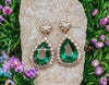 Exquisite Pear Cut Natural Emerald Dangle Earrings with Diamond Halo for Special Occasions