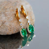 Gold Drop Earrings with Oval Natural Emerald and Diamond Accents Fine Gold Jewelry