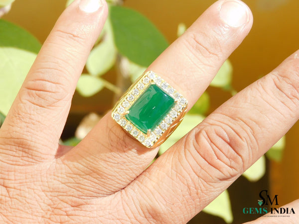 10.50 Carats Natural Emerald Cabochon Sugar Loaf Stone Ring - Valentines Day Men's Gift Ring
