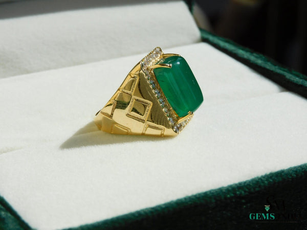 10.50 Carats Natural Emerald Cabochon Sugar Loaf Stone Ring - Valentines Day Men's Gift Ring