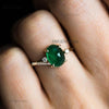 Unique Oval Cabochon Emerald and Diamond Ring 14K Gold Emerald Engagement Ring