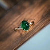 Unique Oval Cabochon Emerald and Diamond Ring 14K Gold Emerald Engagement Ring