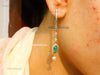 Oval cabochon Emerald Halo Dangle Earrings in Gold with Pearl Drop Elegant Gift for Her