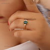 4.10 carat Modern Emerald cut Natural Emerald & Diamond Asymmetric Promise Ring in 14KGold