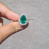 3.50 carat Pear Shape Natural Zambian Emerald And Diamond Engagement Ring in 14k Solid Gold Fine Jewelry