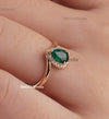 1.10 carat Pear Shape Natural Emerald And Diamond Engagement Ring in 14k Solid Gold Minimalist Fine Jewelry