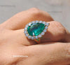3.50 carat Pear Shape Natural Zambian Emerald And Diamond Engagement Ring in 14k Solid Gold Fine Jewelry