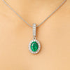 2 carat Oval cut 14K Gold Natural Emerald Halo Pendant with Dainty Diamond Accents