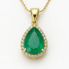 5.90 carat Teardrop natural Emerald Pendant with Diamond Halo Fine Gold Jewelry