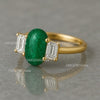 6.70 Carat Oval Shape Cabochon Natural Green Emerald And baguettes Diamond Engagement Ring 14k Solid Gold Ring