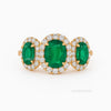 3.50ct Oval Cut Emerald Ring in Halo Setting Diamonds 14k Gold Three Stone Emerald Engagement Ring