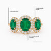 3.50ct Oval Cut Emerald Ring in Halo Setting Diamonds 14k Gold Three Stone Emerald Engagement Ring