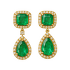 5.10 carat Luxury Emerald cut and Pear shaped Natural Emerald Teardrop Diamond Halo Earrings in Gold