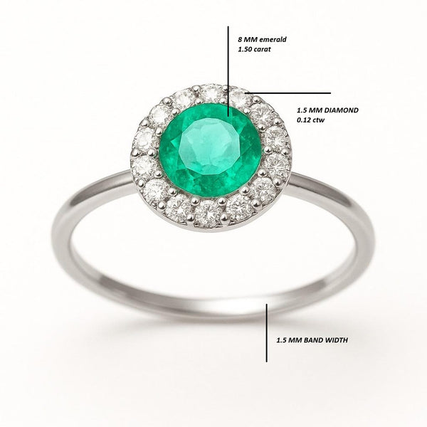 1.50 carat round natural Zambian emerald Gemstone and diamonds ring for woman's in 14k Solid Gold
