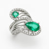2.10 carat Pear & Round Natural Emerald Spiral Ring in Gold with Diamond Accents
