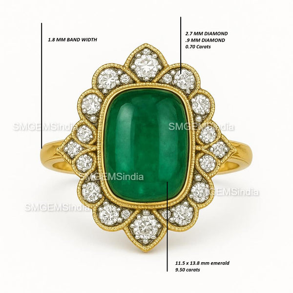 Genuine Vintage Emerald Cut Cabochon Diamond Engagement Ring in 18k Gold