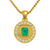Emerald Cut Green Natural Emerald Diamond Halo Medallion Pendant in 14K Gold