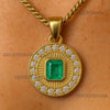 Emerald Cut Green Natural Emerald Diamond Halo Medallion Pendant in 14K Gold