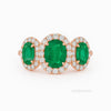 3.50ct Oval Cut Emerald Ring in Halo Setting Diamonds 14k Gold Three Stone Emerald Engagement Ring