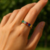 Round 14k Gold Real Rainbow Sapphire Eternity Band Ring 7 Chakras Gemstone