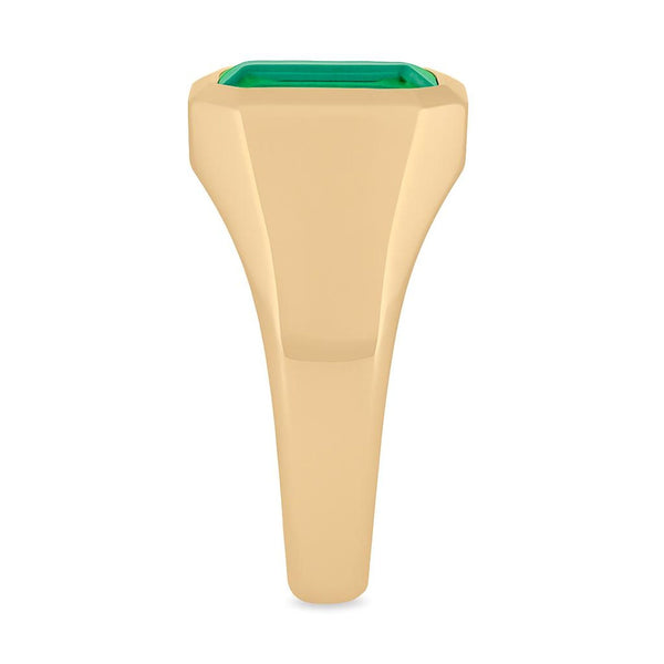 5.15 Carats 14k Emerald Men Ring, Natural Rich Vivid Emerald, Yellow Solid Gold