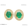 Oval Natural Emerald Stud Earrings 14k Gold Bezel Set Diamond Halo Earrings