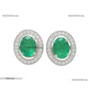 Oval Natural Emerald Stud Earrings 14k Gold Bezel Set Diamond Halo Earrings