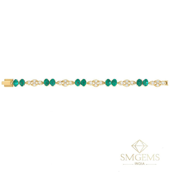 Oval Shape Natural Emerald Diamond Tennis Bracelet Green Gemstone Jewelry