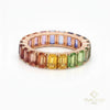 Emerald Cut Rainbow Sapphire Eternity Band Ring 14k Gold Prong Setting Full Eternity Band Ring